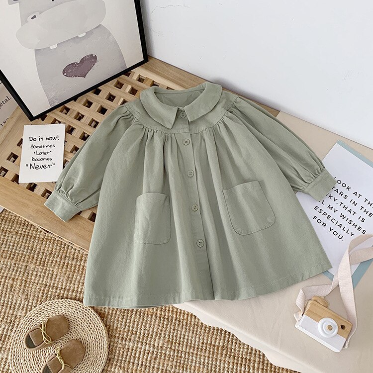 Children's Jacket Spring and Autumn Cotton Loose Pleated Foreign Style Korean Style Top Solid Color Girls Jacket: green / 6T