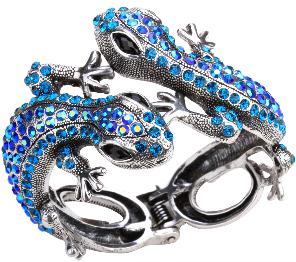 YACQ Gecko Bracelet jonc Antique or couleur argent Animal Bling cristal bijoux pour les femmes ses filles directe A08: blue