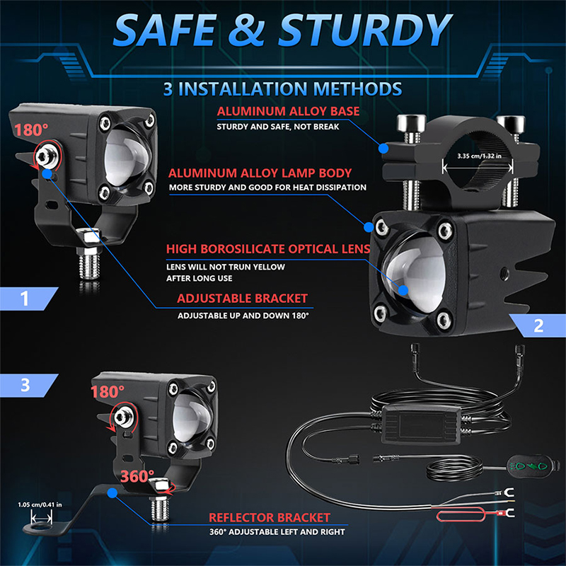 Motorsykkel led-tåkelys 120w 18000lm 6 lysmoduser led-ekstralys kompatible med traktor, lastebil, atv, utv, suv