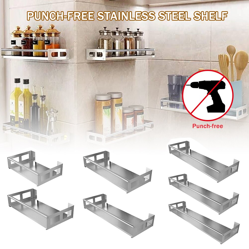Kitchen Stainless Steel Spice Rack Seasoning Rack Spices Rack Shelf Kitchen Storage Organizer Multi-Functional Storage Shelf