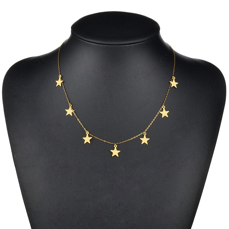 Udsøgt zirkon kvinders hjerte halskæde smykker temperament enkel gylden sølv farve kærlighed stjerne kraveben kæde: Guld-stjerne