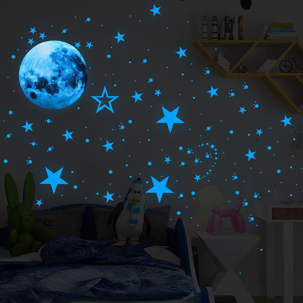 30Cm Blauwe Maan 435Pcs Blauw Lichtgevende Moon Star Sticker 166Pcs Star Decal Decoratie