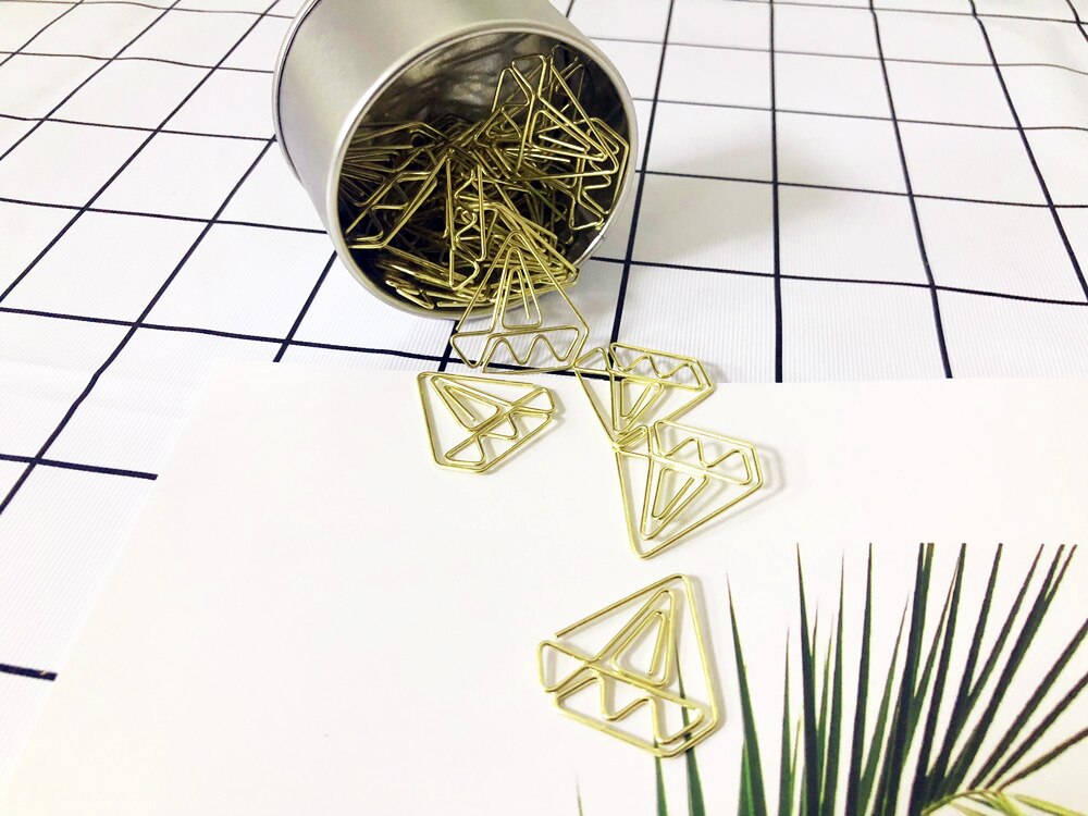 30 stk guld papirclips diamant form bogmærker klip sød i blik papir clips dispenser holder rund blik æske sæt