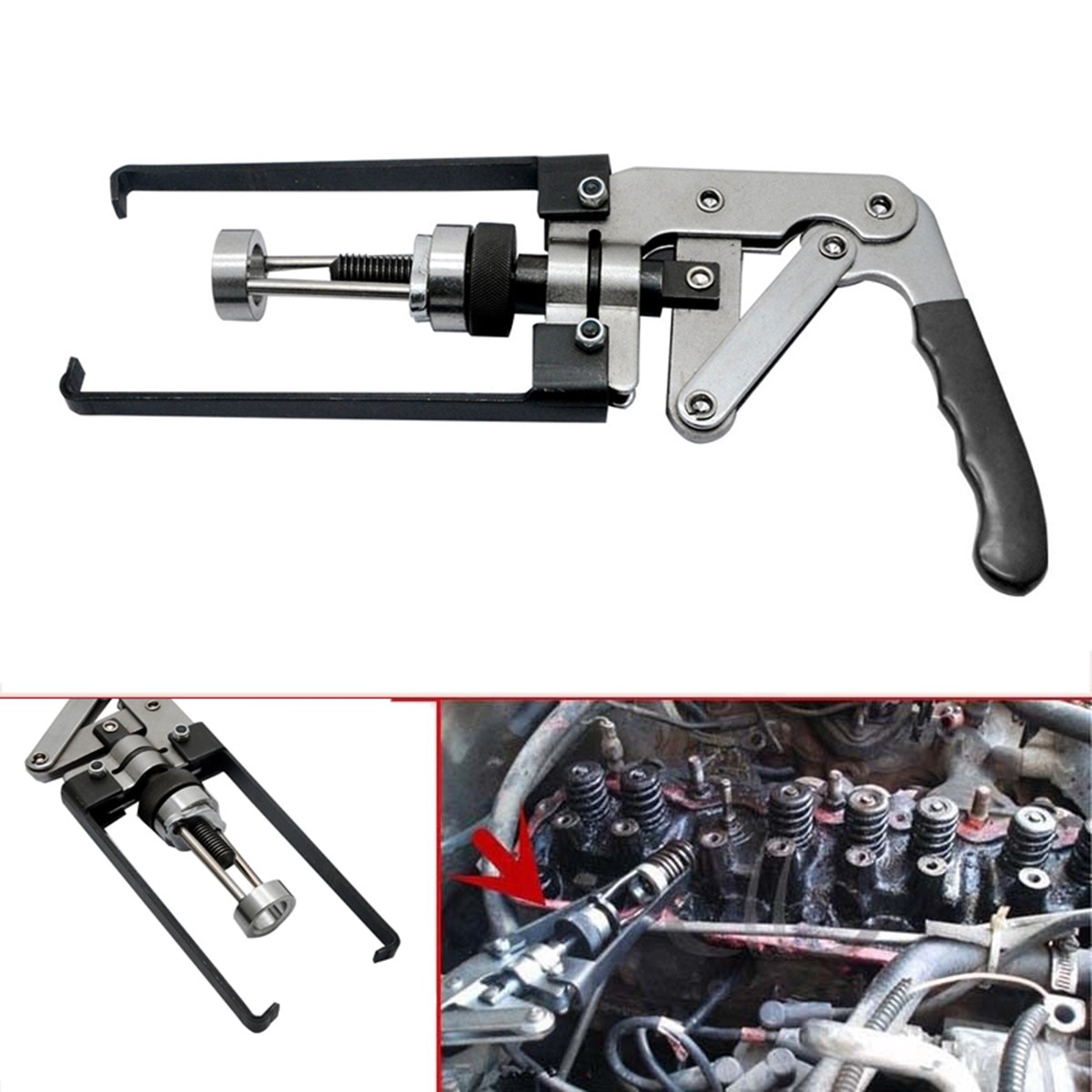 thumbnail interactive-video image 1 of Valve Spring Compressor Lever Tool Kit – OHV OHC Engine Keeper Remover 1 of 2