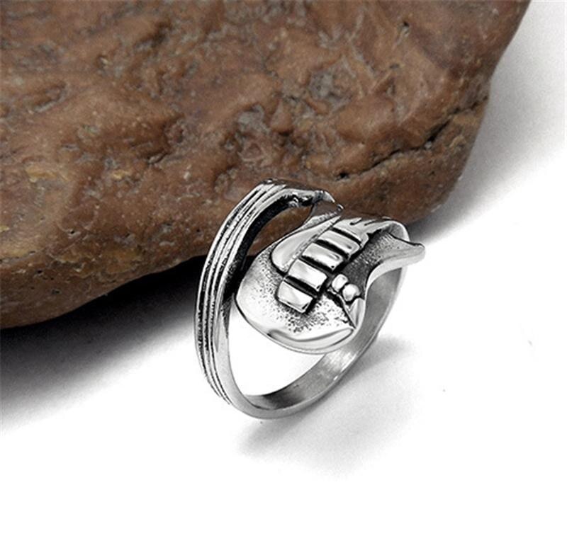 Modyle 2022 sieraden herenring van roestvrij staal, titanium staal, gegraveerde gitaar, punkrock, klassieke ringen voor heren