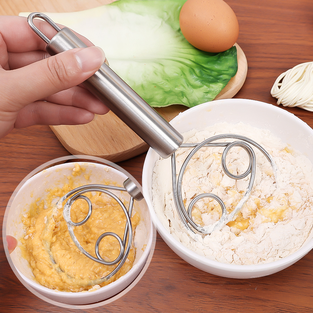 Batidor de masa danés de acero inoxidable, batidor de harina, batidor de masa de cocina, mezclador, herramientas para hacer pan para hornear pasteles y Pizza