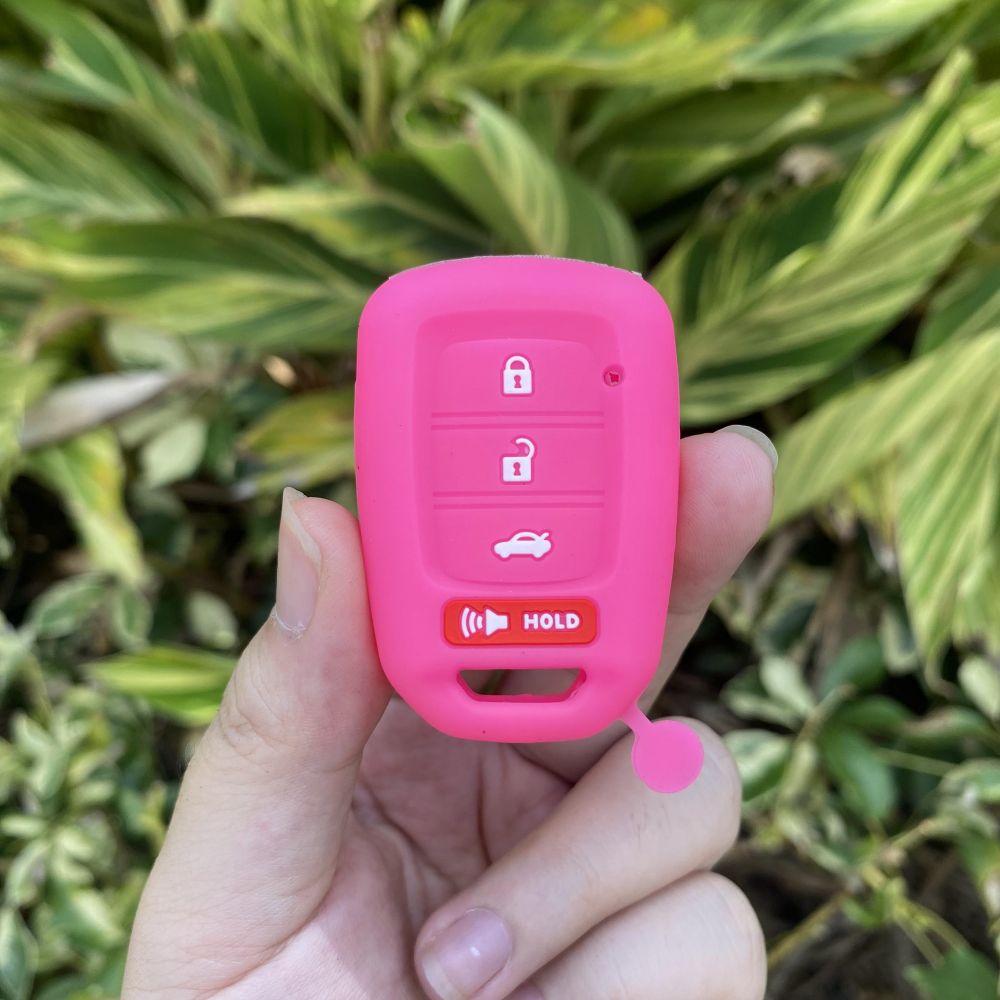 For Honda Accord CIVIC CRV Jazz HR-V HRV 4 Button Silicone Car Key Case Set Protctor Skin Shell Rubber Holder Keychain: Silver