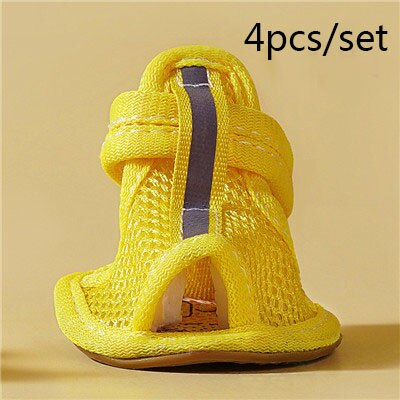 4 Stks/set Oxford Antislip Zomer Schoenen Ademende Sandalen Laarzen Voor Kleine Honden Chihuahua Hond Sokken Sneakers Huisdier Product gat Schoen: YELLOW / 3