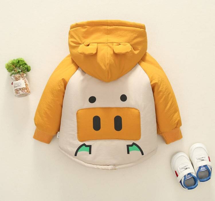 Kinderkleding baby herfst en winter dragen leuke plus fluwelen jasje jongen shirt baby capuchon katoenen jas: Geel / 6m