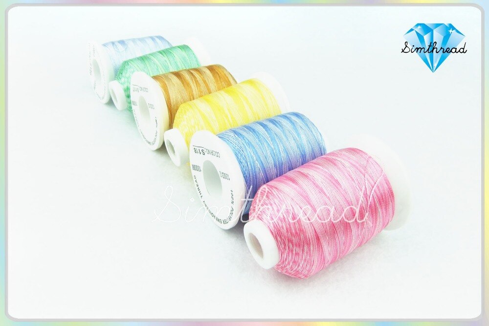 SIMTHREAD 12 Variegated Colors Polyester Embroidery Machine Thread 1000M/Spool