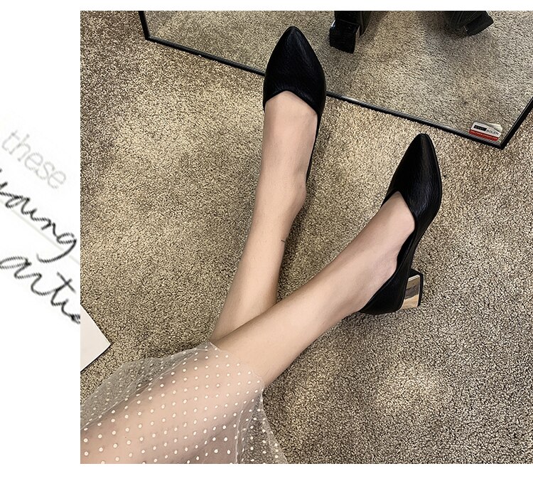 Kvinnor läder pumps skor kontor dam högklackat spetsiga tå slip on arbetsskor vår sommar klassiska klack 4 cm