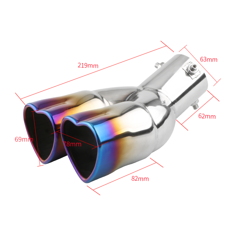 Universal Car Accessories Heart Shape Style Stainless Steel Exhaust Tips Muffler Tail Double-Pipe Tube Tips: MULTI
