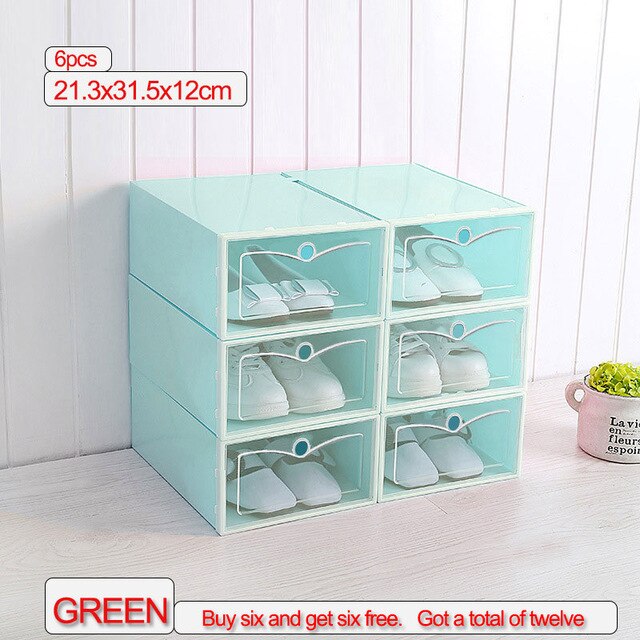 6 /12 pcs Thick Transparent Storage Box Shoe Box Storage Shoe Box Dustproof Shoes Organizer Box Clamshell Type Storage Organizer: green Buy 6 get 6 S