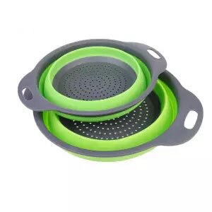 Retractable Silicone Dishwashing Drain Basket Four Colors Optional Round Size Folding Silicone Washing Basket Fruit Basket: green / S