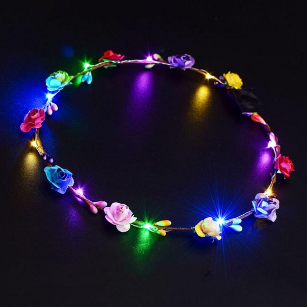 Led glödande krans blomma krona hårband bröllop blomkrans festival blomma huvudbonad hår accessoar festival: Default Title