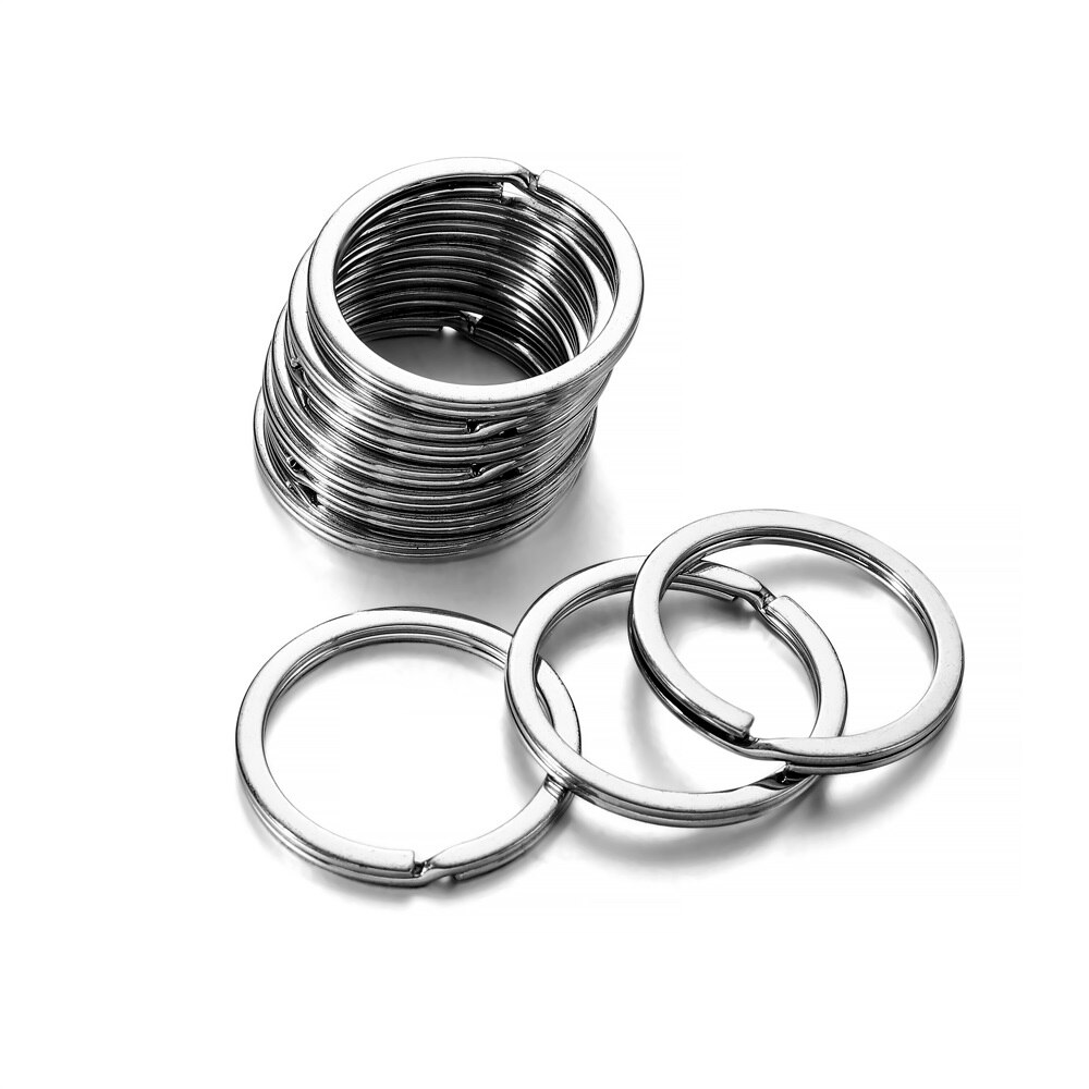 Llaveros redondos de acero inoxidable, llaveros de línea plana para llaveros, accesorios para fabricación de joyas DIY, 15-35mm, 10-20 piezas