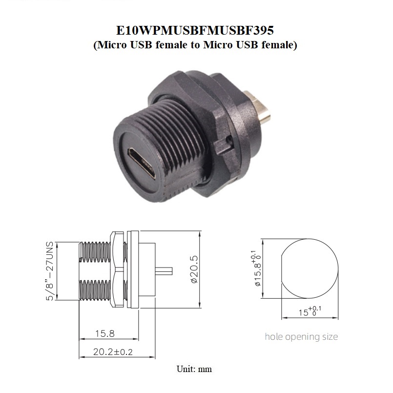 circular waterproof ip67 chassis panel screw wall mount micro usb usb2.0a connector module cable extender adapter coupler: Silver