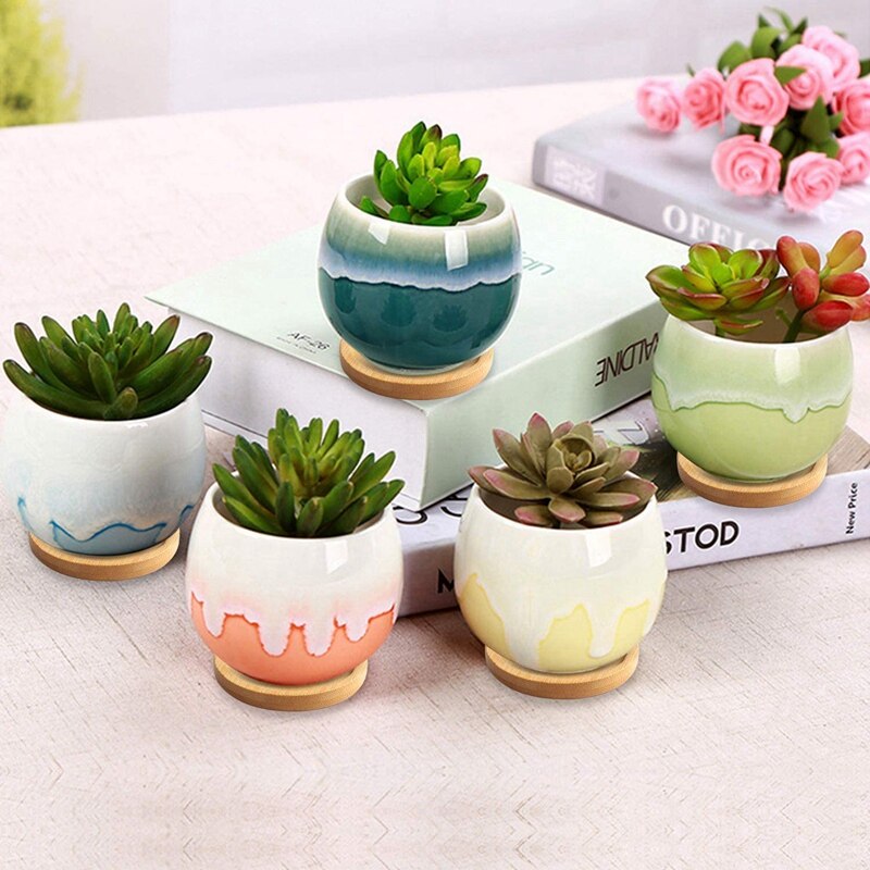 Bamboe plantenschotel  - 6.1 inch plantenbak, ronde, duurzame bamboe plantenbakken met drainagewater, 10 stuks