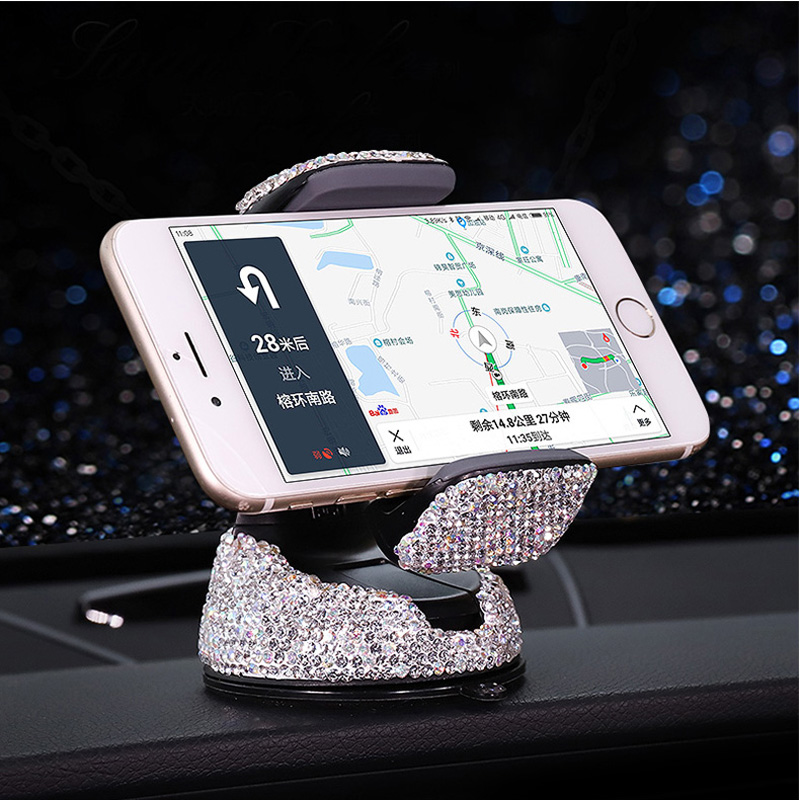 Crystal Rhinestones 360 Degree Car Phone Holder for Car Dashboard Auto Windows and Air Vent Universal Car Mobile Phone Holder