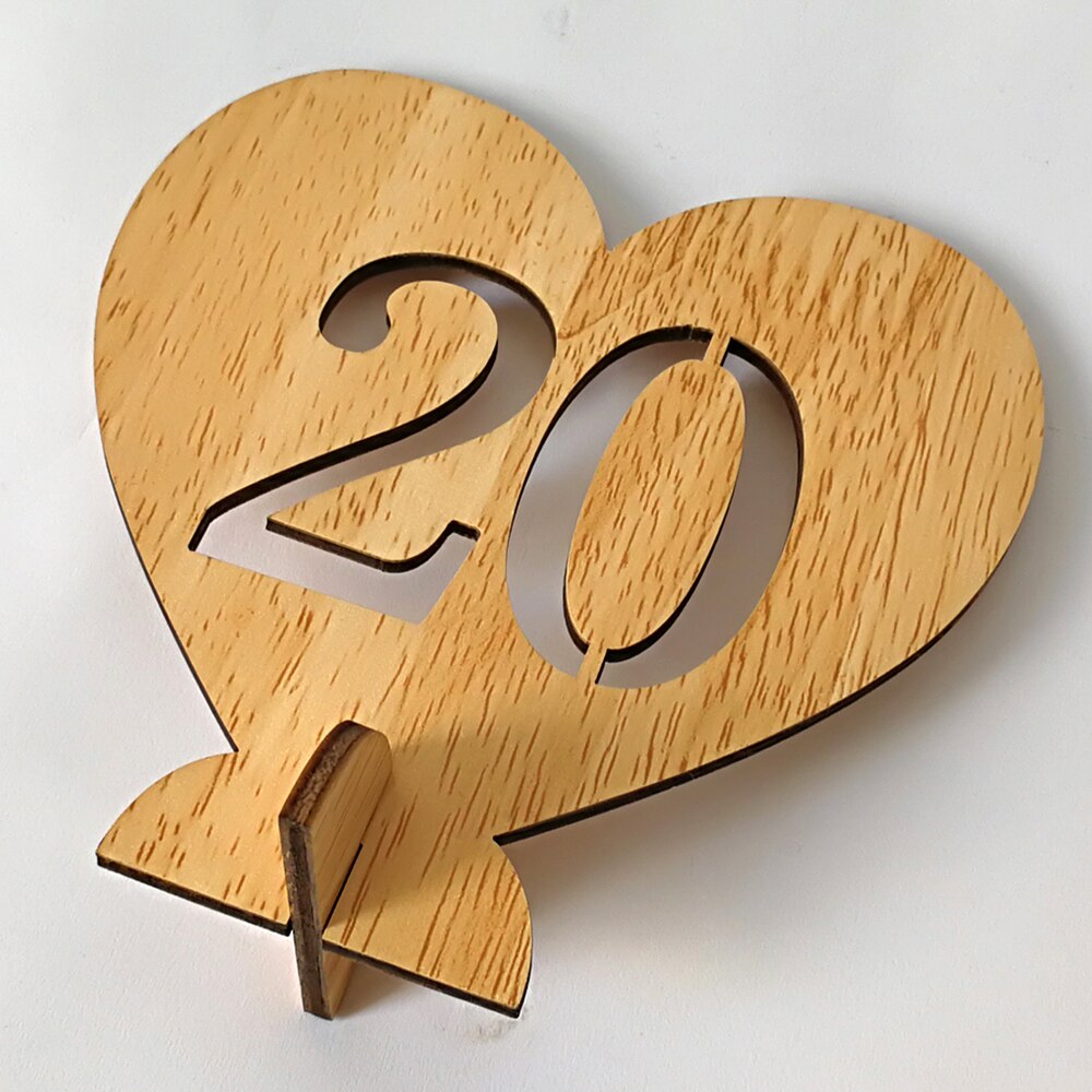 1-20 Wooden Table Numbers Holders Heart Number Plate Decorations Wedding Seat Signs Birthday Party Table Direction Sign
