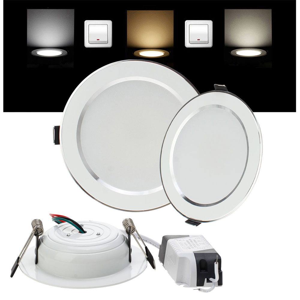 LED Downlight 3W 5W 7W 9W 12W 15W 18W empotrable redondo lámpara 85-265V Cool + neutro + Led blanco cálido bombilla de Interior llevó la iluminación del punto