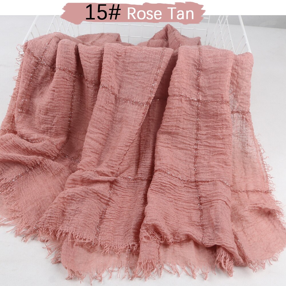 Hijab en coton déchiré pour femmes, , froissé, sertissage, turban, avec paillettes, lignes en dentelle, écharpe de tête, châle,: 15