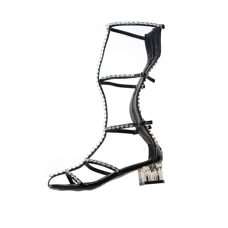 Håndlavede berømthed kvinder krystal gladiator sandaler rhinestone hæle udhulet rom fest catwalk fest sko: 39