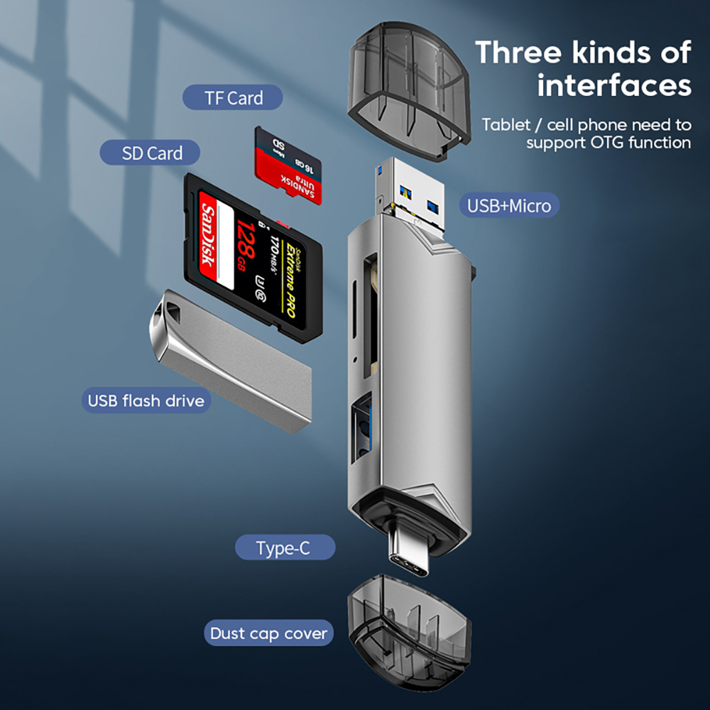USB 3.0 6 in 1 Multi Functional Card Reader Tpye C Micro USB U DriveTransfer Universal Speed Transmission Mobile Phone Notebook