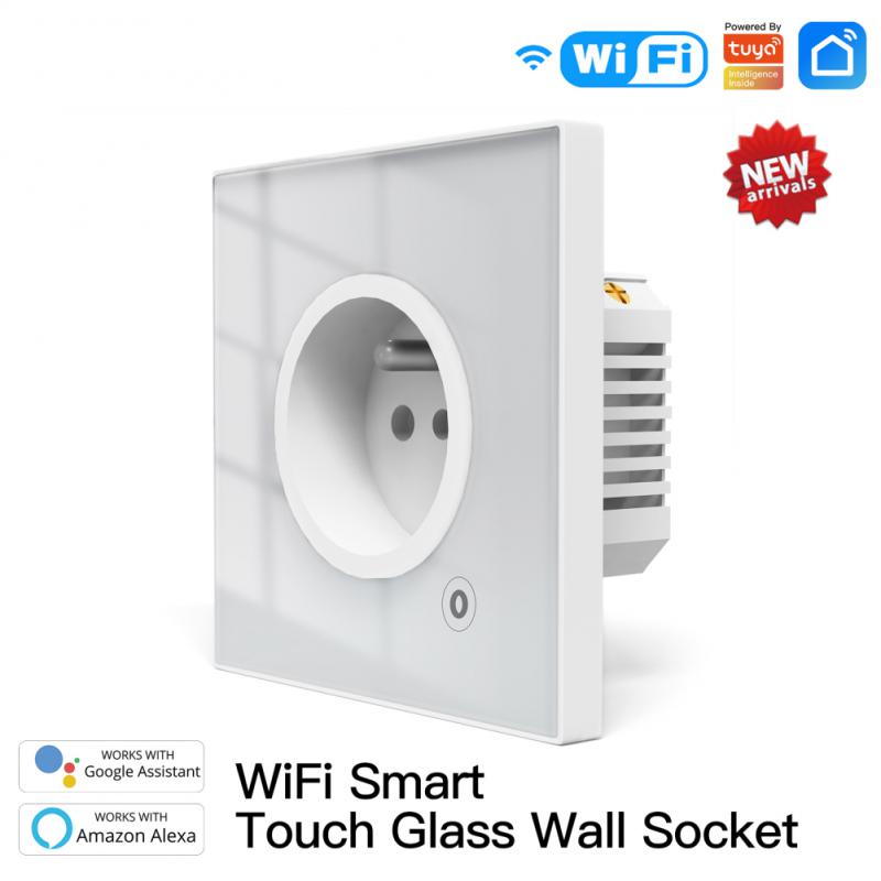 Smart Wall Socket Tuya WiFi Glass Panel Outlet Power Monitor Touch Plug Relay Status Light Mode Adjust With Alexa Google Home