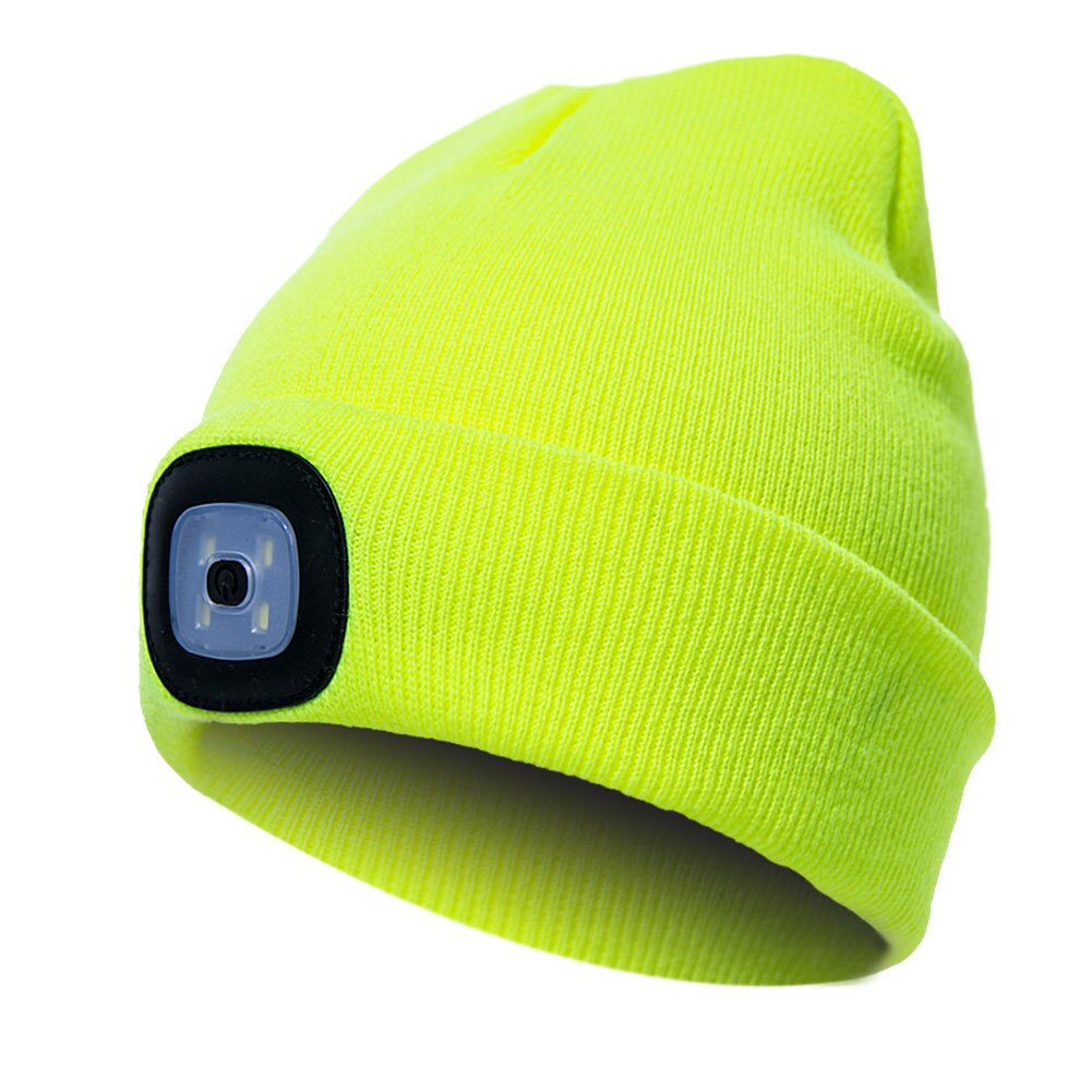 Led lys hat unisex efterår vinter udendørs fiskekasket løb strikket hue hue klatre pullover kasket til camping: Fluorescerende gul