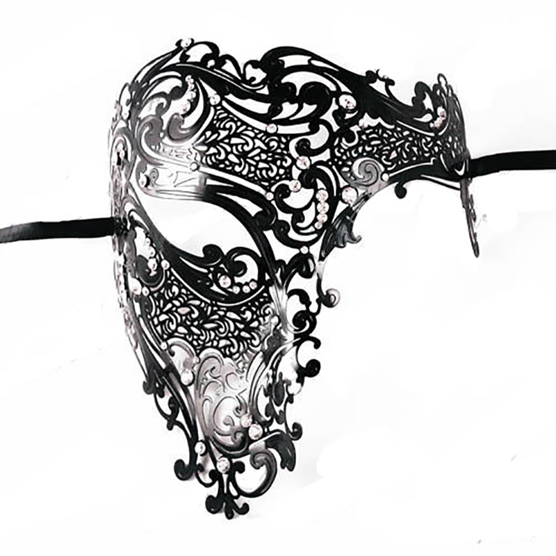 Black Gold skull Metal Mask Halloween Rhinestone Half Face Venetian Masquerade Men White Women Skull Filigree Party Mask DA