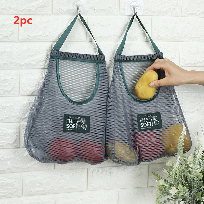 1/2Pcs Kitchen Reusable Vegetable Fruit Storage Mesh Bag Produce Hanging Grocery Shopping Bags Net For Groceries Organizer
