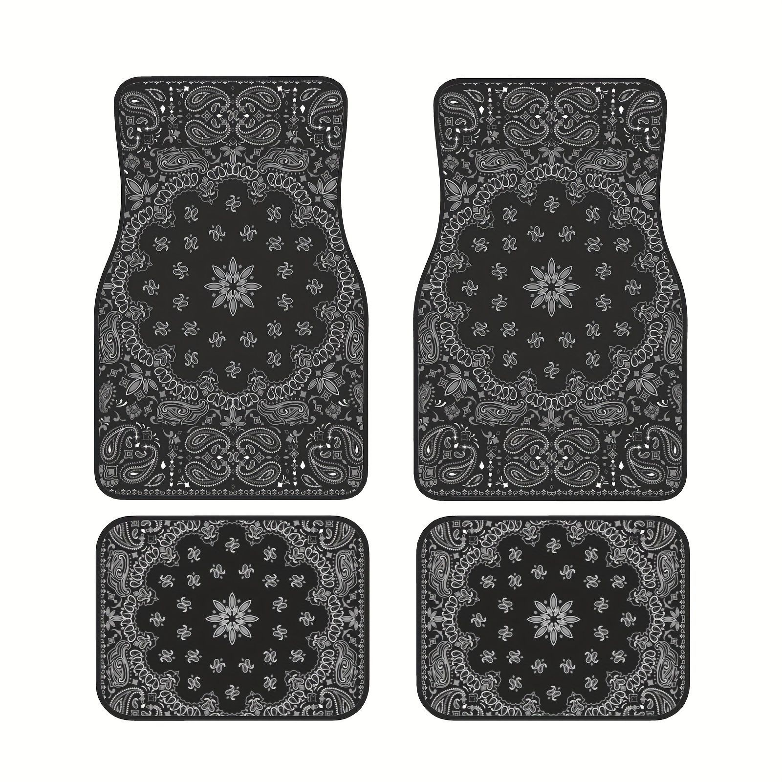 4 st/set bilmattor bilgolvskydd bohemiska heltäckningsmattor universella fotkuddar set biltillbehör bildekoration: Blå svart