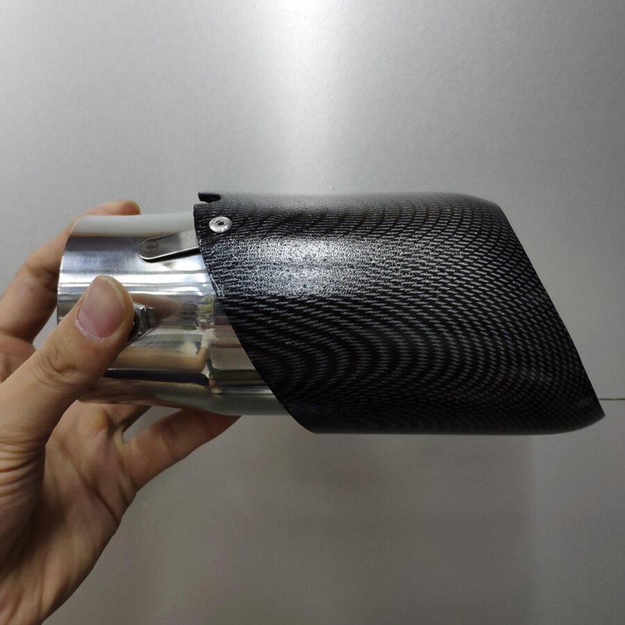 1Pc Universele Auto Carbon Fiber Gestreepte Uitlaatpijp Uitlaat Staart Keel Rvs 66Mm Inlaat