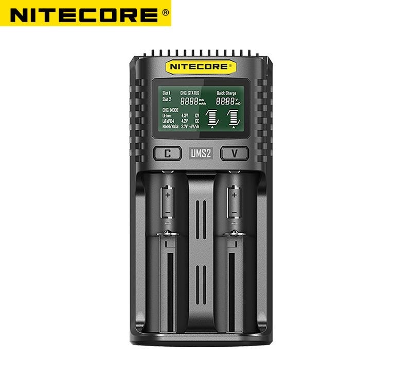 Nitecore UM2-cargador USB de doble ranura QC, circuito inteligente, seguro Global, cargador li-ion AA 16340 18650 20700 21700 26650