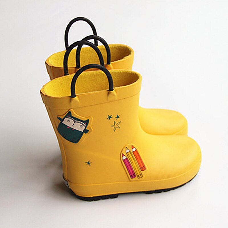 Vandtætte gummiregstøvler til gule blyant tegneseriemønstre støvler til børn med håndtag børn regnstøvler regnsko