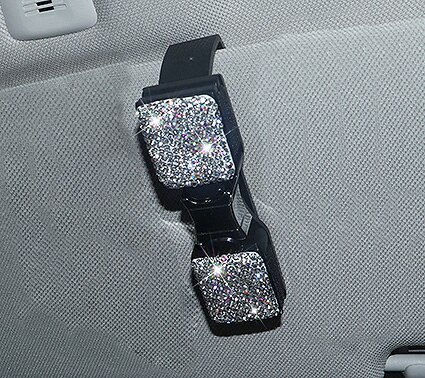 Moda cristal carro óculos de sol viseira clipe titular feminino diamante strass carro prendedor clipe de cartão titular do bilhete clipe: White