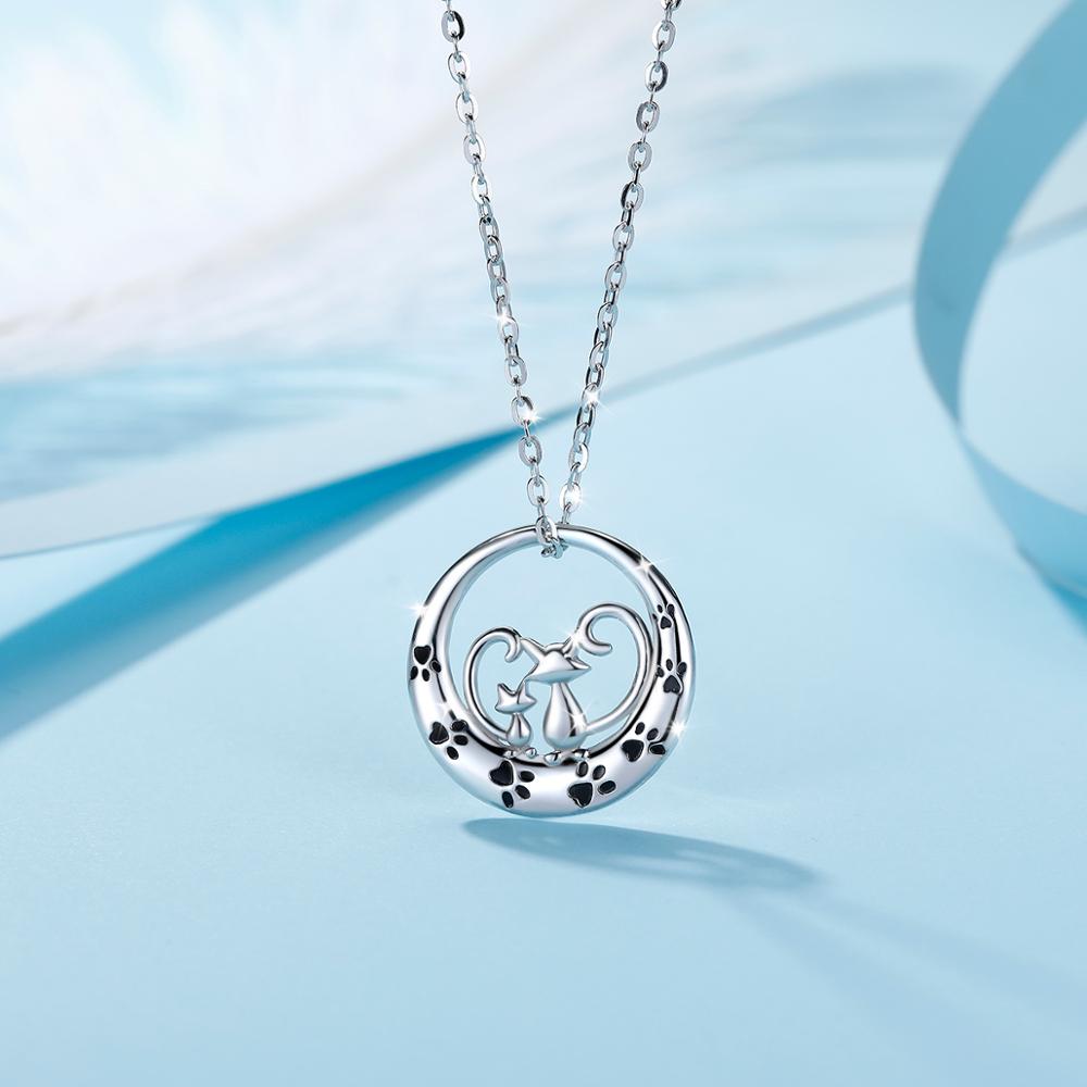 EUDORA 925 Sterling SIlver Couple Cat Necklace for Women Animal Pendant Jewelry Engagement party Jewelry Box D104