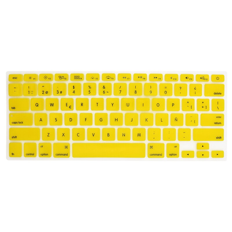 Osłona klawiatury naklejka silikonowa wersja amerykańska język hiszpański list Protector dla Macbook Air 13 Pro 13 15 17 Retina Film: Yellow