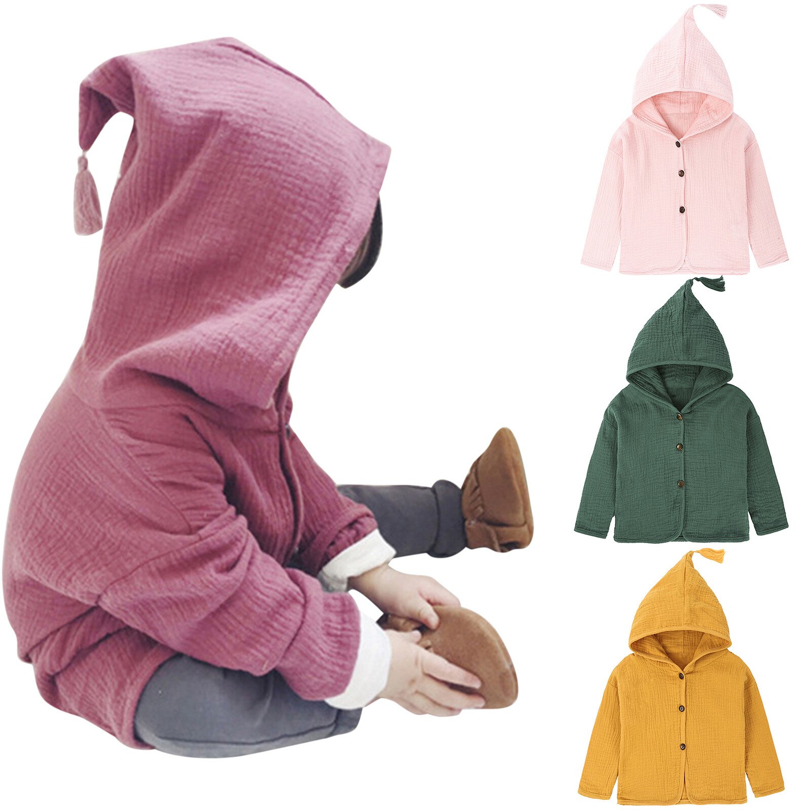 Peuter Infant Baby Kids Meisjes Jongens Solid Warm Hooded Jas Outfits Kleding Pure Kleur Katoen Crêpe Capuchon Vest