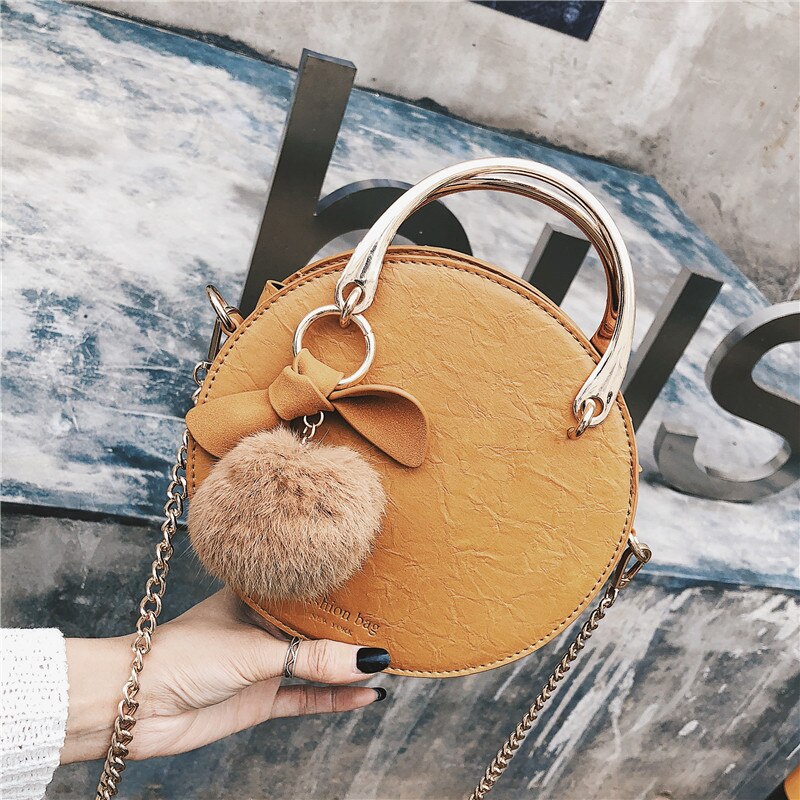 Damestas van pu-leer, dameshandtas van metaal, haarbalketting, schoudertas, messenger bag