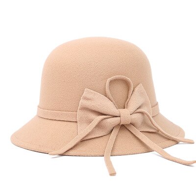 Vintage dam hatt ull topper höst och vinter rosett stor brättad keps strand bowknot vintrar hattar för kvinnor: 10