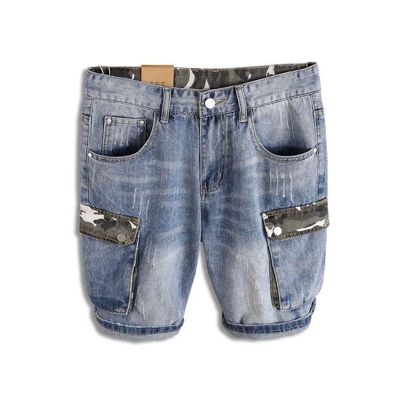 Mcikkny heren cargo casual denim shorts zijzakken blauwe jeans shorts voor mannen gewassen maat 28-36