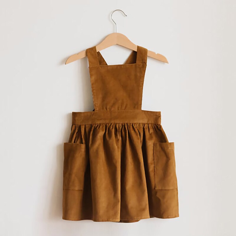 Retro Band Meisjes Katoen En Linnen Jurk 2022 Zomer Baby Kids Casual Mouwloze Rustieke Bruine Overgooier Jurken TZ026