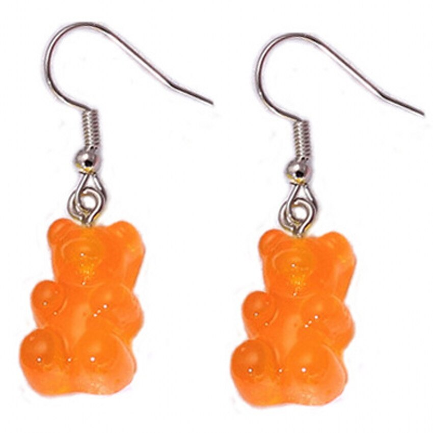 1 paar Karikatur Nette Bären Ohrringe Bunte Kristall Gummibärchen Haken Tropfen Ohrring Süssigkeit Farbe Weihnachten Schmuck: Orange
