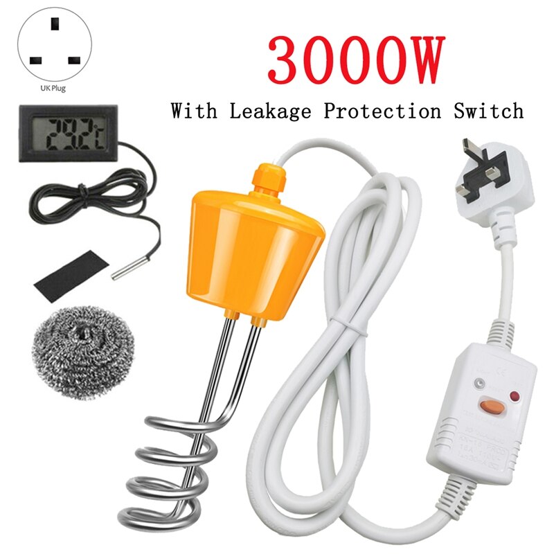3000W Bucket Water Heater Floating Water Heater Immersion ss Boiler with Leakage Protection Switch/Thermometer