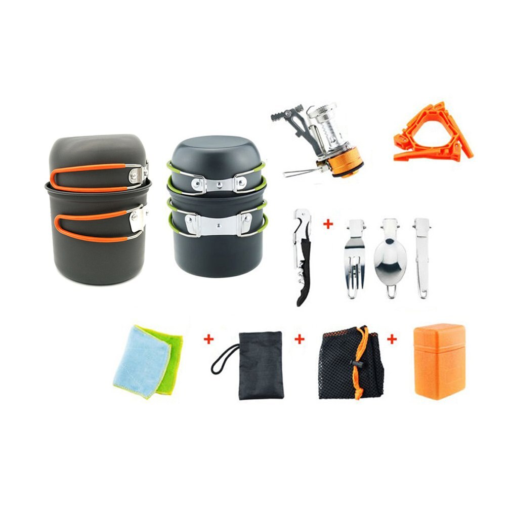 Outdoor 1-2 Person Portable Anodized Aluminum Alloy Camping Set Pot Hiking Backpack Cookware Pot