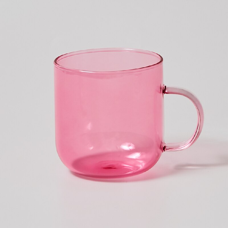 Varmebestandigt glas farverige kaffeglas med hank husholdningsmælk morgenmad kop nordisk moderne krus drikkeglas: Lyserødt krus