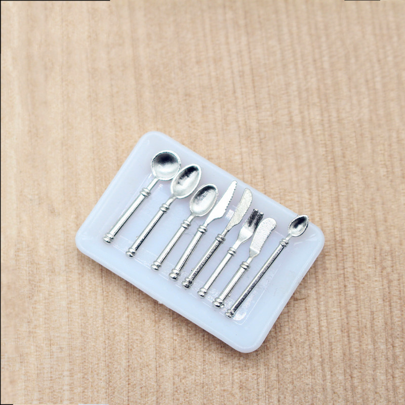 8 Stuks Lepel Schop Kookgerei Model Kok Set Vork Lepel Poppenhuis Miniatuur Poppenhuis 1:12 Keukengerei Poppenhuis Accessoires