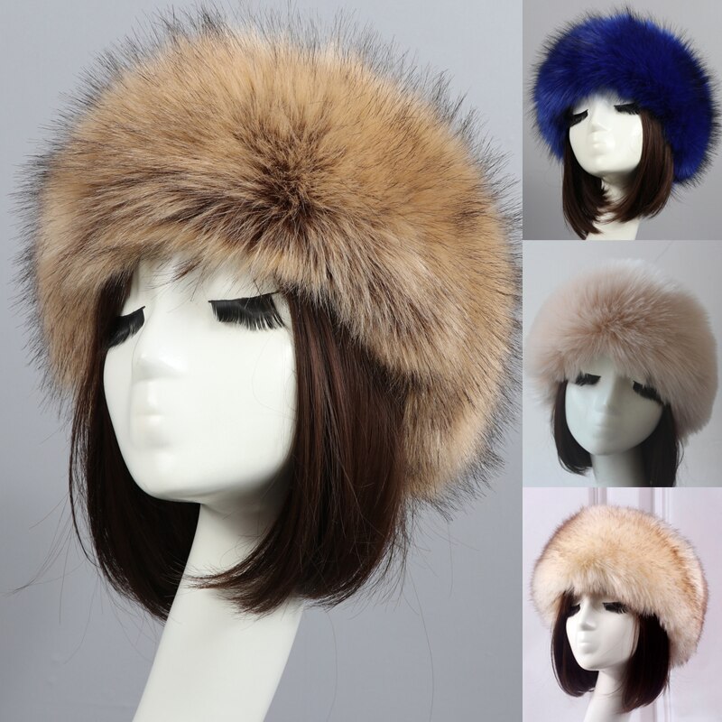 Winter Elastische Oorbeschermers Tulband Dikke Harige Haarband Fluffy Russische Faux Fur Vrouwen Bont Hoofdband Hoed Outdoor Earwarmer Ski Hoeden
